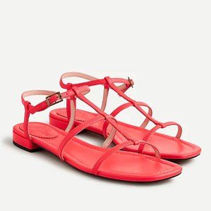 J Crew Abbie Leather Double T-strap Sandals Neon Poppy
